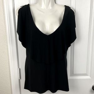Pre-Owned White House Black Market Black Sleeveless Top with Ruffles, Size M